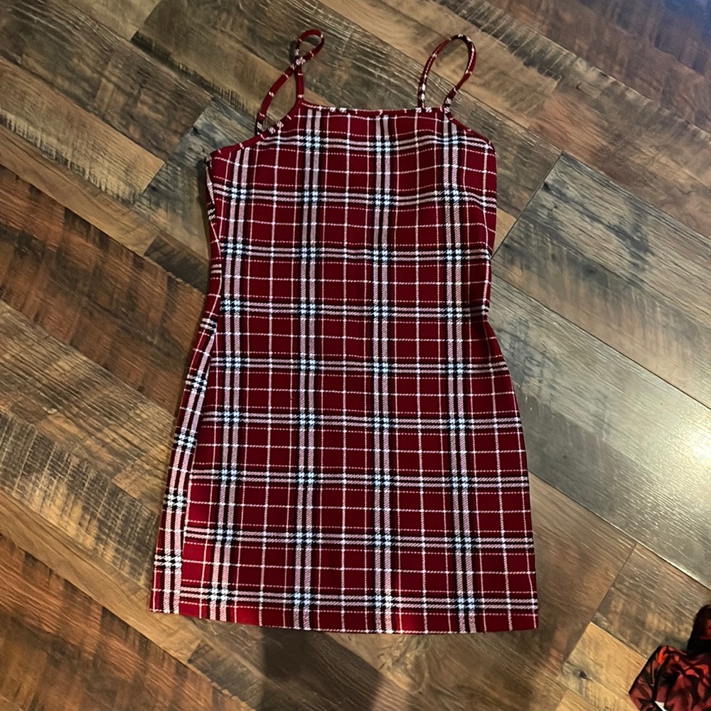shein, red plaid, body con dress
